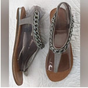 Madden Girl Gray Sandals with Silver Chain Detail
